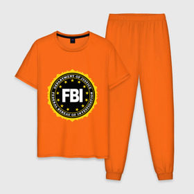 Мужская пижама хлопок с принтом FBI в городе Новоалтайск, 100% хлопок | брюки и футболка прямого кроя, без карманов, на брюках мягкая резинка на поясе и по низу штанин
 | fbi | federal bureau of investigation | newtop | америка | спецслужбы | сша | фбр | федеральное бюро расследований