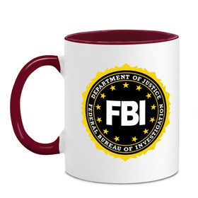 Кружка двухцветная с принтом FBI в городе Новоалтайск, керамика | объем — 330 мл, диаметр — 80 мм. Цветная ручка и кайма сверху, в некоторых цветах — вся внутренняя часть | fbi | federal bureau of investigation | newtop | америка | спецслужбы | сша | фбр | федеральное бюро расследований