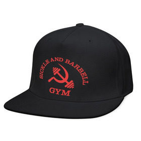 Кепка снепбек с прямым козырьком с принтом Серп и штанга (Sickle & barbell Gym) в городе Новоалтайск, хлопок 100% |  | гантеля | жим | качалка | качаться | качок | силовой спорт | спортсмен | тренировки | штанга
