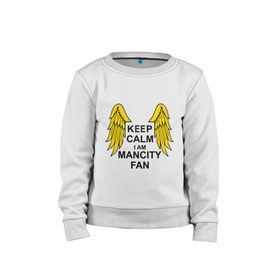 Детский свитшот хлопок с принтом keep calm I am Manchester City fan в городе Новоалтайск, 100% хлопок | круглый вырез горловины, эластичные манжеты, пояс и воротник | sport | болельщикам | манчестер сити | спорт | фанатам | футбол