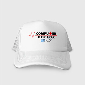 Кепка тракер с сеткой с принтом computer doctor в городе Новоалтайск, трикотажное полотно; задняя часть — сетка | длинный козырек, универсальный размер, пластиковая застежка | admin | админам | комп | компьютер | системному админестратору | чинить компьютер