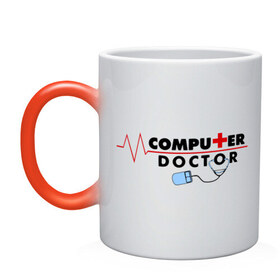 Кружка хамелеон с принтом computer doctor в городе Новоалтайск, керамика | меняет цвет при нагревании, емкость 330 мл | admin | админам | комп | компьютер | системному админестратору | чинить компьютер