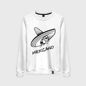Женский свитшот хлопок с принтом Mexicano в городе Новоалтайск, 100% хлопок | прямой крой, круглый вырез, на манжетах и по низу широкая трикотажная резинка  | mexicano | skull | мексиканец | череп