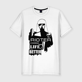 Мужская футболка премиум с принтом Rioter в городе Новоалтайск, 92% хлопок, 8% лайкра | приталенный силуэт, круглый вырез ворота, длина до линии бедра, короткий рукав | rioter | анархия | бунт | бунтовщик