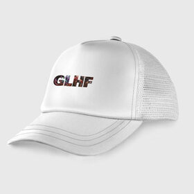 Детская кепка тракер с принтом GLHF полноцвет в городе Новоалтайск, Козырек - 100% хлопок. Кепка - 100% полиэстер, Задняя часть - сетка | универсальный размер, пластиковая застёжка | Тематика изображения на принте: games | glhf | good luck  have fun | league of legends | leaguelegends | lol | t shirts | игры | лига легенд