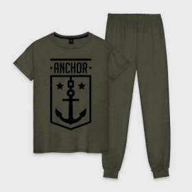 Женская пижама хлопок с принтом Anchor Shield в городе Новоалтайск, 100% хлопок | брюки и футболка прямого кроя, без карманов, на брюках мягкая резинка на поясе и по низу штанин | anchor shield | анкор | море | морская тема | моряк | якорь | яхтклуб