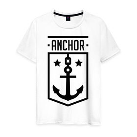 Мужская футболка хлопок с принтом Anchor Shield в городе Новоалтайск, 100% хлопок | прямой крой, круглый вырез горловины, длина до линии бедер, слегка спущенное плечо. | anchor shield | анкор | море | морская тема | моряк | якорь | яхтклуб