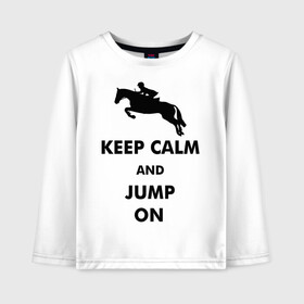 Детский лонгслив хлопок с принтом Keep Calm - конный спорт - лошади в городе Новоалтайск, 100% хлопок | круглый вырез горловины, полуприлегающий силуэт, длина до линии бедер | Тематика изображения на принте: keep calm | конный | лошади