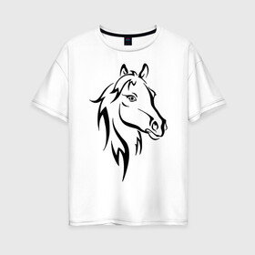 Женская футболка хлопок Oversize с принтом Horse в городе Новоалтайск, 100% хлопок | свободный крой, круглый ворот, спущенный рукав, длина до линии бедер
 | животное | красивая картинка | лошадь