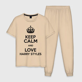 Мужская пижама хлопок с принтом Keep calm and love Harry Styles в городе Новоалтайск, 100% хлопок | брюки и футболка прямого кроя, без карманов, на брюках мягкая резинка на поясе и по низу штанин
 | 1d | harry styles | keep calm | music | one direction | гарри стайлс
