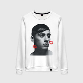 Женский свитшот хлопок с принтом Zayn Malik в городе Новоалтайск, 100% хлопок | прямой крой, круглый вырез, на манжетах и по низу широкая трикотажная резинка  | 1d | keep calm | kiss | music | one direction | zayn malik | зейн малик | поцелуй