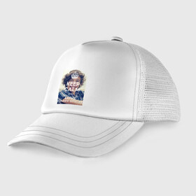 Детская кепка тракер с принтом Keep calm and love Harry Styles в городе Новоалтайск, Козырек - 100% хлопок. Кепка - 100% полиэстер, Задняя часть - сетка | универсальный размер, пластиковая застёжка | 1d | harry styles | keep calm | music | one direction | гарри стайлс