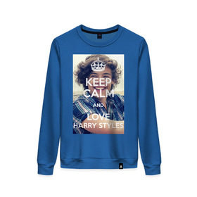 Женский свитшот хлопок с принтом Keep calm and love Harry Styles в городе Новоалтайск, 100% хлопок | прямой крой, круглый вырез, на манжетах и по низу широкая трикотажная резинка  | 1d | harry styles | keep calm | music | one direction | гарри стайлс