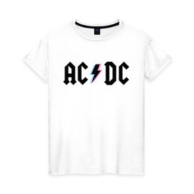 Женская футболка хлопок с принтом ACDC в городе Новоалтайск, 100% хлопок | прямой крой, круглый вырез горловины, длина до линии бедер, слегка спущенное плечо | acdc | rock | блюз рок | рок | рок группа | рок н ролл | хард рок | эйсидиси