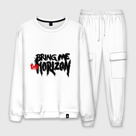 Мужской костюм хлопок с принтом Bring me the horizon в городе Новоалтайск, 100% хлопок | на свитшоте круглая горловина, мягкая резинка по низу. Брюки заужены к низу, на них два вида карманов: два “обычных” по бокам и два объемных, с клапанами, расположенные ниже линии бедра. Брюки с мягкой трикотажной резинкой на поясе и по низу штанин. В поясе для дополнительного комфорта — широкие завязки | bmth | bring me the horizon | hardcore | kubana 2014 | rock | дэткор | музыка | рок | рок группы