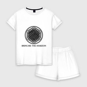 Женская пижама с шортиками хлопок с принтом Bring me the horizon в городе Новоалтайск, 100% хлопок | футболка прямого кроя, шорты свободные с широкой мягкой резинкой | bmth | bring me the horizon | hardcore | kubana 2014 | rock | дэткор | музыка | рок | рок группы