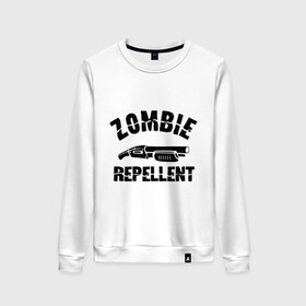 Женский свитшот хлопок с принтом Zombie repellent в городе Новоалтайск, 100% хлопок | прямой крой, круглый вырез, на манжетах и по низу широкая трикотажная резинка  | зомби