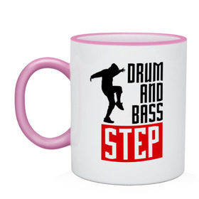 Кружка двухцветная с принтом Drum and Bass Step в городе Новоалтайск, керамика | объем — 330 мл, диаметр — 80 мм. Цветная ручка и кайма сверху, в некоторых цветах — вся внутренняя часть | dnb | dub step | dubstep | музыка