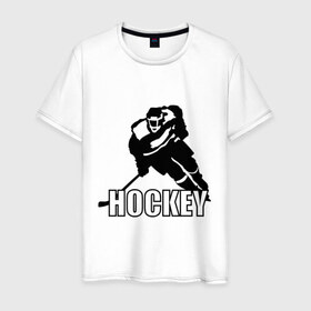Мужская футболка хлопок с принтом Hockey (Хоккей) в городе Новоалтайск, 100% хлопок | прямой крой, круглый вырез горловины, длина до линии бедер, слегка спущенное плечо. | спорт | спортсмен | хокеист | хокей | хоккеист | шайба