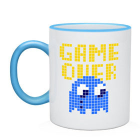 Кружка двухцветная с принтом game over в городе Новоалтайск, керамика | объем — 330 мл, диаметр — 80 мм. Цветная ручка и кайма сверху, в некоторых цветах — вся внутренняя часть | pacman | игра окончена | игры | пакман | пиксели | пикселы