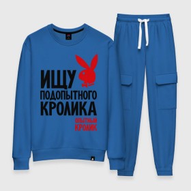 Женский костюм хлопок с принтом Ищу подопытного кролика в городе Новоалтайск, 100% хлопок | на свитшоте круглая горловина, мягкая резинка по низу. Брюки заужены к низу, на них два вида карманов: два 