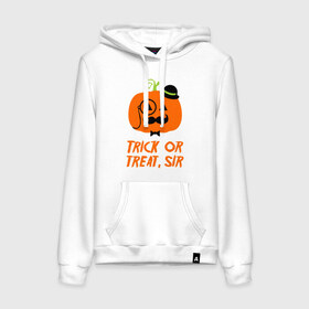 Женская толстовка хлопок с принтом Trick or treat в городе Новоалтайск, френч-терри, мягкий теплый начес внутри (100% хлопок) | карман-кенгуру, эластичные манжеты и нижняя кромка, капюшон с подкладом и шнурком | halloween | trick or treat | подарок на хэллоуин | сюрприз на хэллоуин | тыква | хэллоуин