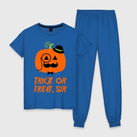 Женская пижама хлопок с принтом Trick or treat в городе Новоалтайск, 100% хлопок | брюки и футболка прямого кроя, без карманов, на брюках мягкая резинка на поясе и по низу штанин | halloween | trick or treat | подарок на хэллоуин | сюрприз на хэллоуин | тыква | хэллоуин