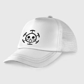 Детская кепка тракер с принтом One Piece в городе Новоалтайск, Козырек - 100% хлопок. Кепка - 100% полиэстер, Задняя часть - сетка | универсальный размер, пластиковая застёжка | Тематика изображения на принте: anime | cartoon | one piece | аниме | анимэ | ван | ванпис | смайл | череп