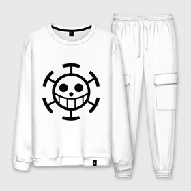 Мужской костюм хлопок с принтом One Piece в городе Новоалтайск, 100% хлопок | на свитшоте круглая горловина, мягкая резинка по низу. Брюки заужены к низу, на них два вида карманов: два “обычных” по бокам и два объемных, с клапанами, расположенные ниже линии бедра. Брюки с мягкой трикотажной резинкой на поясе и по низу штанин. В поясе для дополнительного комфорта — широкие завязки | Тематика изображения на принте: anime | cartoon | one piece | аниме | анимэ | ван | ванпис | смайл | череп