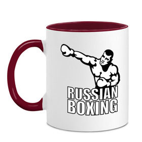 Кружка двухцветная с принтом Russian boxing (Русский бокс) в городе Новоалтайск, керамика | объем — 330 мл, диаметр — 80 мм. Цветная ручка и кайма сверху, в некоторых цветах — вся внутренняя часть | box | boxing | ring | russian boxing русский бокс | бокс | боксинг | ринг