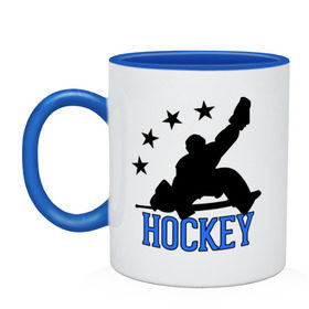 Кружка двухцветная с принтом Hockey (Хоккей) в городе Новоалтайск, керамика | объем — 330 мл, диаметр — 80 мм. Цветная ручка и кайма сверху, в некоторых цветах — вся внутренняя часть | glow | hockey | hockey glow | russian hockey | болельщик | болельщикам | русский хоккей | светится в темноте | светятся | светящиеся | спорт | спортсмен | фанат | фанатам | хоккеист | хоккей