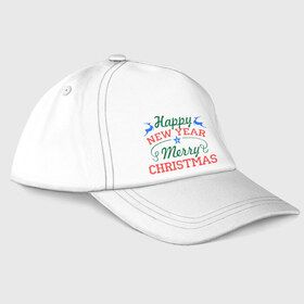 Бейсболка с принтом Happy New Year and Merry Christmas в городе Новоалтайск, 100% хлопок | классический козырек, металлическая застежка-регулятор размера | 2014 | happy new year and merry christmas | новый год 2014 | праздник | снег
