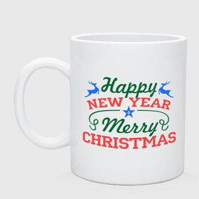 Кружка с принтом Happy New Year and Merry Christmas в городе Новоалтайск, керамика | объем — 330 мл, диаметр — 80 мм. Принт наносится на бока кружки, можно сделать два разных изображения | Тематика изображения на принте: 2014 | happy new year and merry christmas | новый год 2014 | праздник | снег