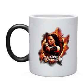 Кружка хамелеон с принтом The hunger games в городе Новоалтайск, керамика | меняет цвет при нагревании, емкость 330 мл | Тематика изображения на принте: the hunger games | голодные игры | и вспыхнет пламя | кино | фильм