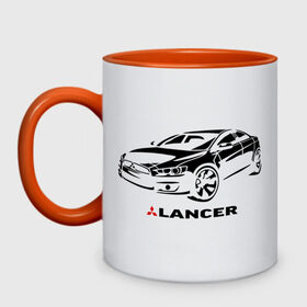 Кружка двухцветная с принтом Mitsubishi lancer в городе Новоалтайск, керамика | объем — 330 мл, диаметр — 80 мм. Цветная ручка и кайма сверху, в некоторых цветах — вся внутренняя часть | misubishi | mitsubishi lancer | автомобильные | машина | тачка