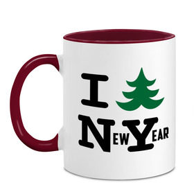 Кружка двухцветная с принтом I love New Year в городе Новоалтайск, керамика | объем — 330 мл, диаметр — 80 мм. Цветная ручка и кайма сверху, в некоторых цветах — вся внутренняя часть | i love new yearновый год | new year | елка | новый год 2014 | подарки | праздник | рождество