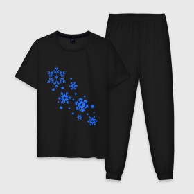 Мужская пижама хлопок с принтом Снежинки (snowflakes) в городе Новоалтайск, 100% хлопок | брюки и футболка прямого кроя, без карманов, на брюках мягкая резинка на поясе и по низу штанин
 | 