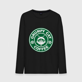 Мужской лонгслив хлопок с принтом Grumpy cat coffee в городе Новоалтайск, 100% хлопок |  | Тематика изображения на принте: grumpy cat coffee | антибренд | кот | сердитый кот