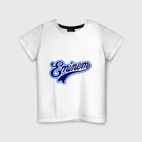 Детская футболка хлопок с принтом Eminem logo blue в городе Новоалтайск, 100% хлопок | круглый вырез горловины, полуприлегающий силуэт, длина до линии бедер | Тематика изображения на принте: bad | berzerk | eminem | gangsta | gansta | hip | hip hop | hop | rap | shady | shady records | еп | рэп | рэпчина | хип | хип хоп | хоп | эминем