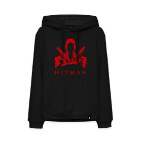 Мужская толстовка хлопок с принтом Hitman красный в городе Новоалтайск, френч-терри, мягкий теплый начес внутри (100% хлопок) | карман-кенгуру, эластичные манжеты и нижняя кромка, капюшон с подкладом и шнурком | hitman | хитман