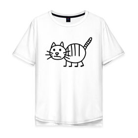 Мужская футболка хлопок Oversize с принтом Рисунок кота в городе Новоалтайск, 100% хлопок | свободный крой, круглый ворот, “спинка” длиннее передней части | Тематика изображения на принте: кот | кот с тремя полосками | котик | рисунок кота | смешной кот | усы