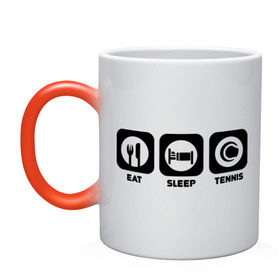 Кружка хамелеон с принтом Eat Sleep Tennis (Еда, Сон, Теннис) в городе Новоалтайск, керамика | меняет цвет при нагревании, емкость 330 мл | Тематика изображения на принте: eat sleep tennis | еда | сон | спорт | теннис