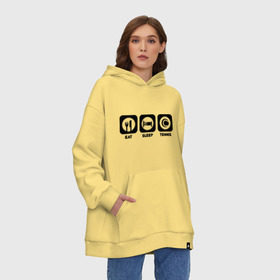 Худи SuperOversize хлопок с принтом Eat Sleep Tennis (Еда, Сон, Теннис) в городе Новоалтайск, 70% хлопок, 30% полиэстер, мягкий начес внутри | карман-кенгуру, эластичная резинка на манжетах и по нижней кромке, двухслойный капюшон
 | Тематика изображения на принте: eat sleep tennis | еда | сон | спорт | теннис