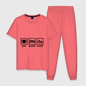 Мужская пижама хлопок с принтом Eat sleep fuck в городе Новоалтайск, 100% хлопок | брюки и футболка прямого кроя, без карманов, на брюках мягкая резинка на поясе и по низу штанин
 | еда | кровать | любовь | сон