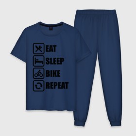 Мужская пижама хлопок с принтом Eat Sleep Bike Repeat в городе Новоалтайск, 100% хлопок | брюки и футболка прямого кроя, без карманов, на брюках мягкая резинка на поясе и по низу штанин
 | bike | eat | eat sleep bike repeat | repeat | sleep | велоспорт | кровать | спорт