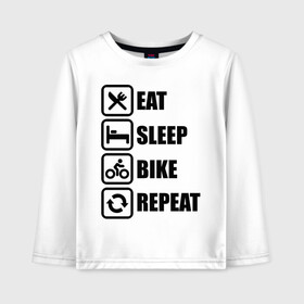 Детский лонгслив хлопок с принтом Eat Sleep Bike Repeat в городе Новоалтайск, 100% хлопок | круглый вырез горловины, полуприлегающий силуэт, длина до линии бедер | bike | eat | eat sleep bike repeat | repeat | sleep | велоспорт | кровать | спорт