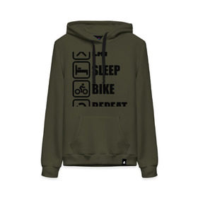 Женская толстовка хлопок с принтом Eat Sleep Bike Repeat в городе Новоалтайск, френч-терри, мягкий теплый начес внутри (100% хлопок) | карман-кенгуру, эластичные манжеты и нижняя кромка, капюшон с подкладом и шнурком | bike | eat | eat sleep bike repeat | repeat | sleep | велоспорт | кровать | спорт