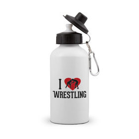 Бутылка спортивная с принтом I love wrestling в городе Новоалтайск, металл | емкость — 500 мл, в комплекте две пластиковые крышки и карабин для крепления | i love wrestling | греко   римская борьба | любовь к спорту | сердце | спорт