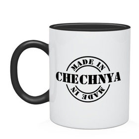 Кружка двухцветная с принтом Made in Chechnya (сделано в Чечне) в городе Новоалтайск, керамика | объем — 330 мл, диаметр — 80 мм. Цветная ручка и кайма сверху, в некоторых цветах — вся внутренняя часть | made in chechnya | регионы россии | сделано в чечне | чечня