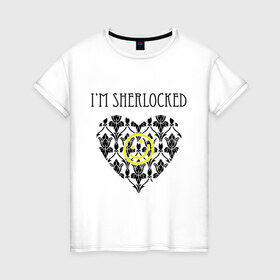 Женская футболка хлопок с принтом Шерлок Сердце I`m Sherlocked в городе Новоалтайск, 100% хлопок | прямой крой, круглый вырез горловины, длина до линии бедер, слегка спущенное плечо | smile | кино | мультфильмы и тв | сердце | шерлок | шерлок сердце smile | шерлок холмс